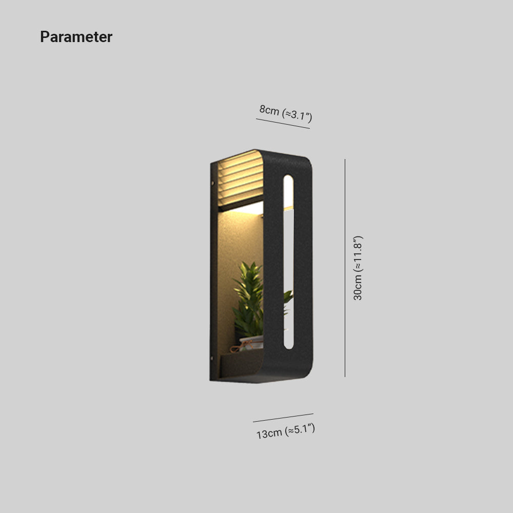 Ray Modern Rectangular Metal/ Solar Outdoor Plants Pot Holder Wall Lamp, Black