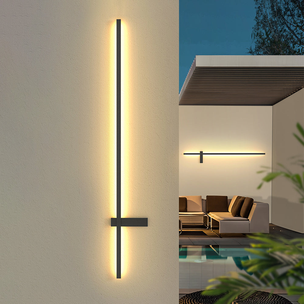 Ray Minimalist Duo-Linear Outdoor Wall Lamp, Black