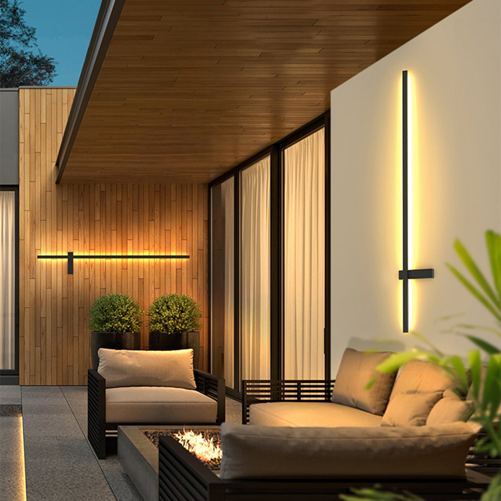 Ray Minimalist Duo-Linear Outdoor Wall Lamp, Black