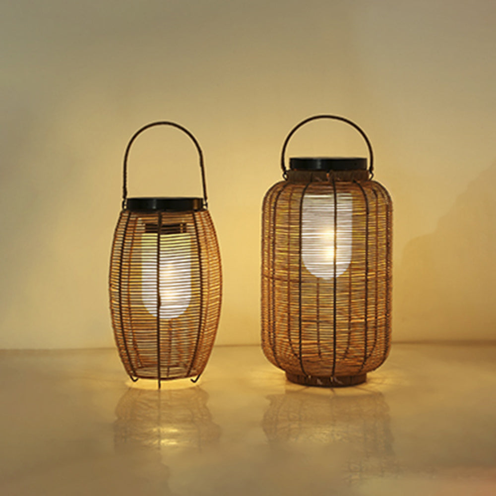 Ray Retro Lantern Metal/Rattan Floor Lamp, Wood Color