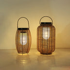 Ray Retro Lantern Metal/Rattan Floor Lamp, Wood Color