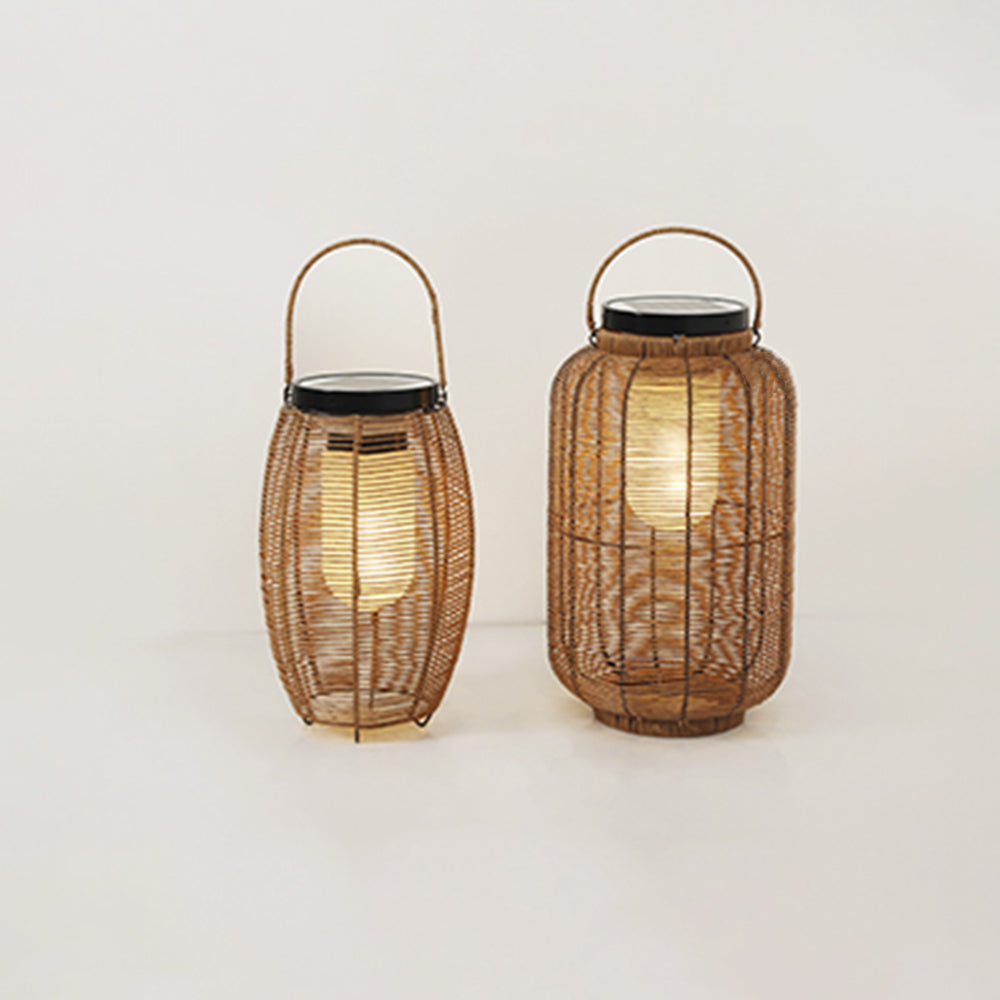 Ray Retro Lantern Metal/Rattan Floor Lamp, Wood Color