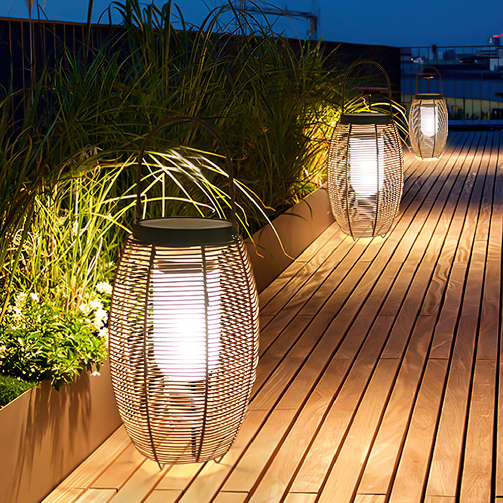 Ray Retro Lantern Metal/Rattan Floor Lamp, Wood Color