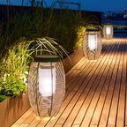 Ray Retro Lantern Metal/Rattan Floor Lamp, Wood Color