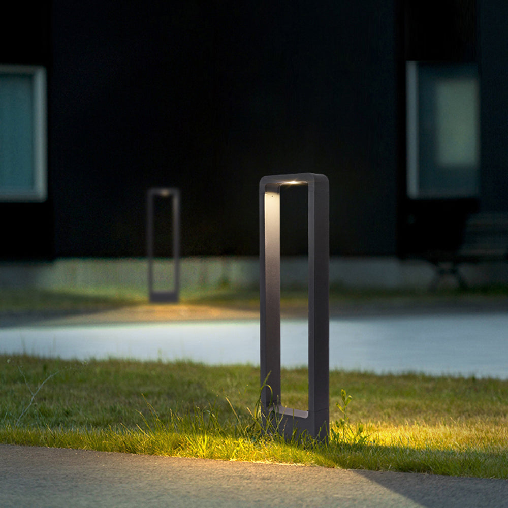 Ray Modern Metal Hollow Rectangle Outdoor Path Light, Black