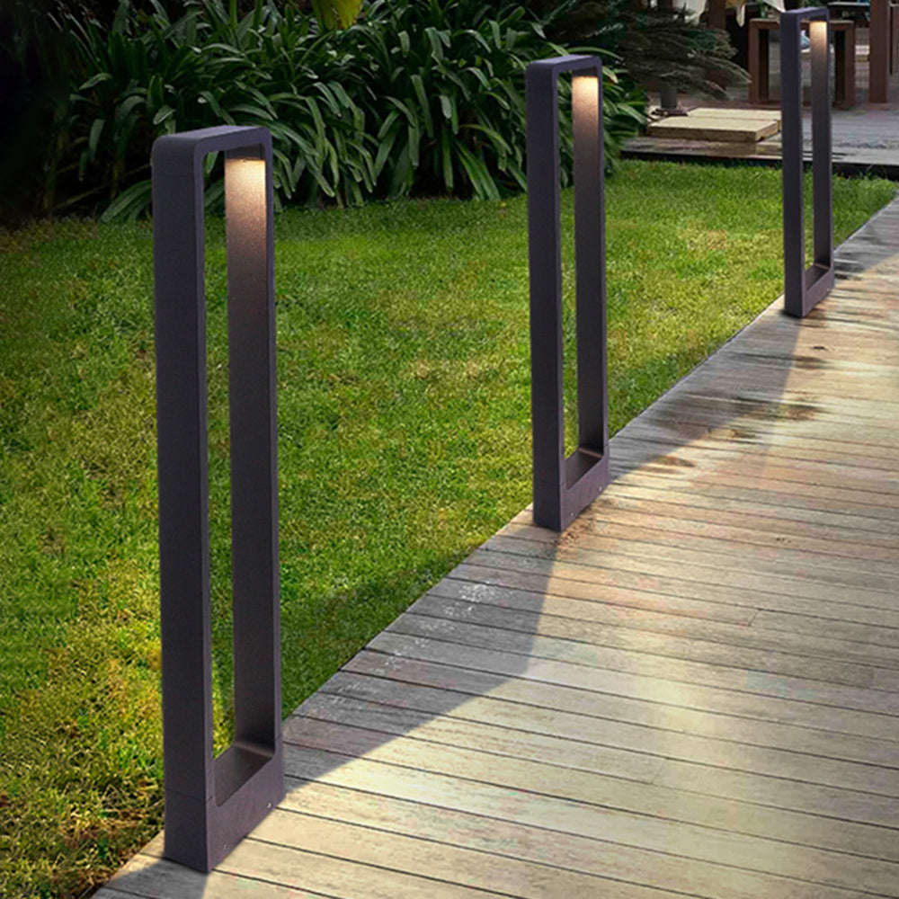 Ray Modern Metal Hollow Rectangle Outdoor Path Light, Black
