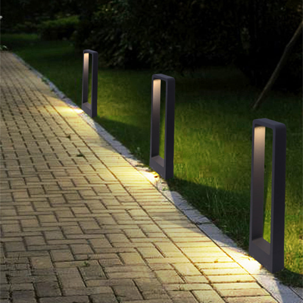 Ray Modern Metal Hollow Rectangle Outdoor Path Light, Black