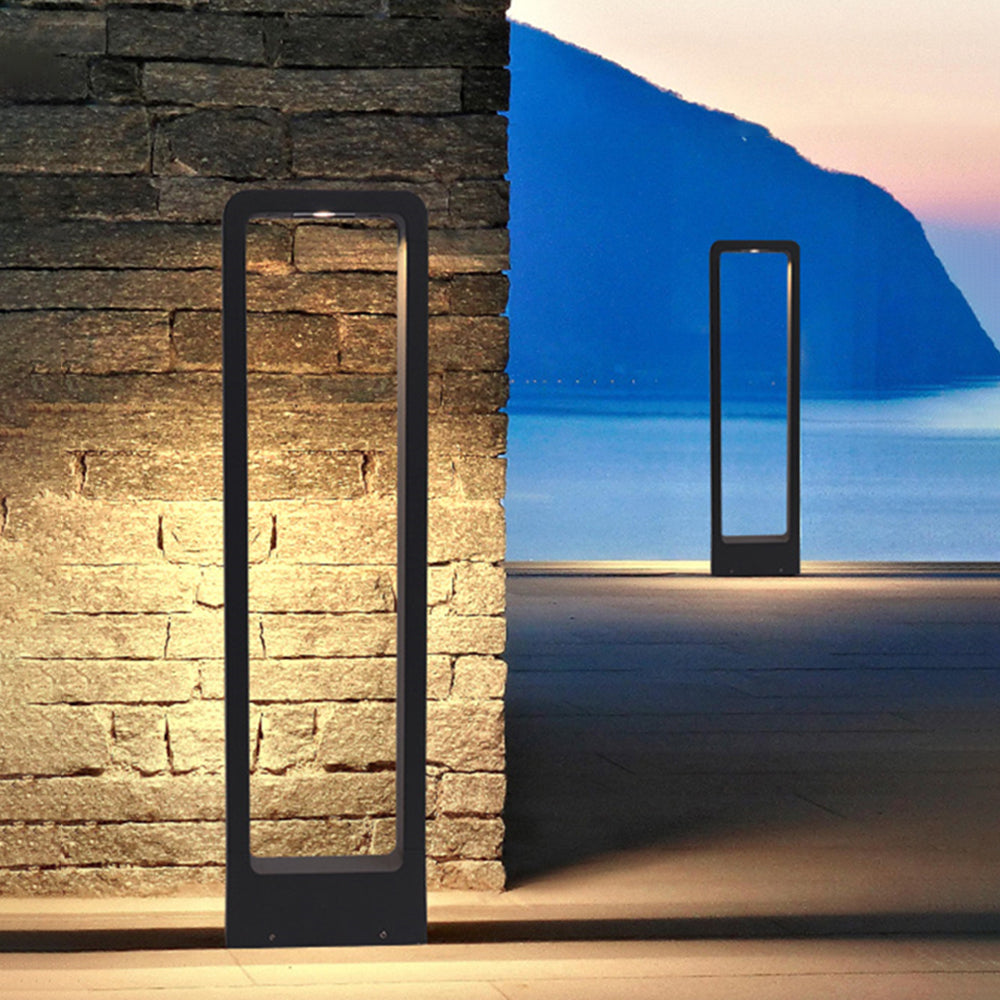 Ray Modern Metal Hollow Rectangle Outdoor Path Light, Black