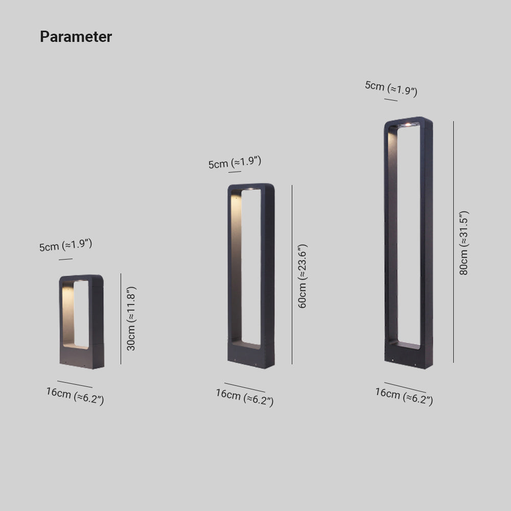 Ray Modern Metal Hollow Rectangle Outdoor Path Light, Black