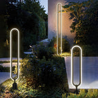 Ray Modern Metal Elliptical Ring Solar Outdoor Path Light, Black