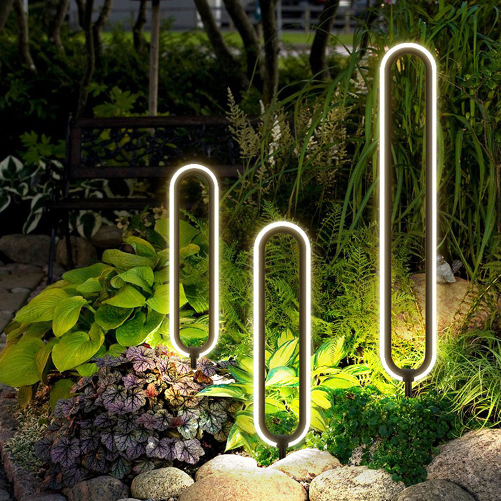 Ray Modern Metal Elliptical Ring Solar Outdoor Path Light, Black