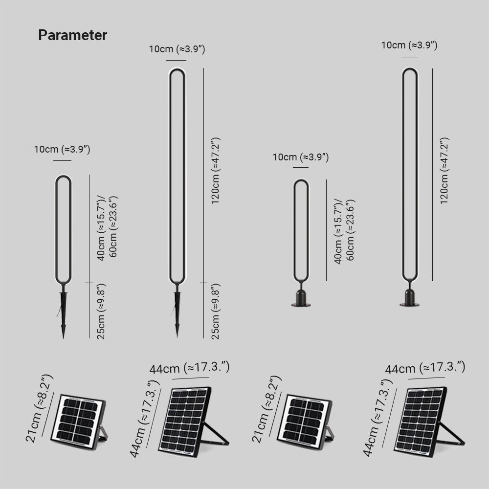 Ray Modern Metal Elliptical Ring Solar Outdoor Path Light, Black
