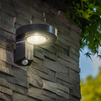 Ray Modern Round Metal/ Sensor Solar Waterproof Outdoor Wall Lamp, Black