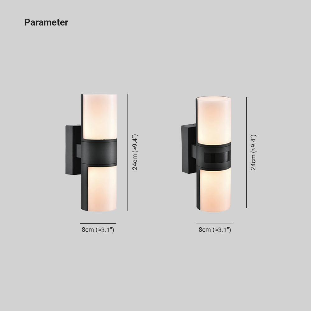 Ray Modern Cylindrical Metal/ Rotatable Outdoor Waterproof Wall Lamp, Black/White