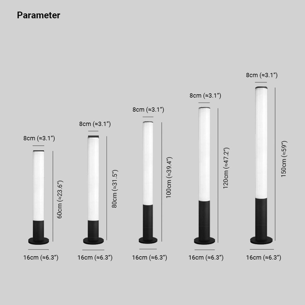 Ray Minimalist Cylindrical Outdoor Ground Ligh, Black