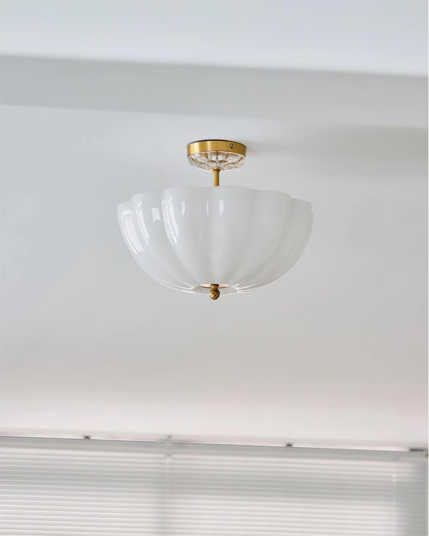 Ceiling Light Brass and Glass with Elegant Petal Silhouette Modern