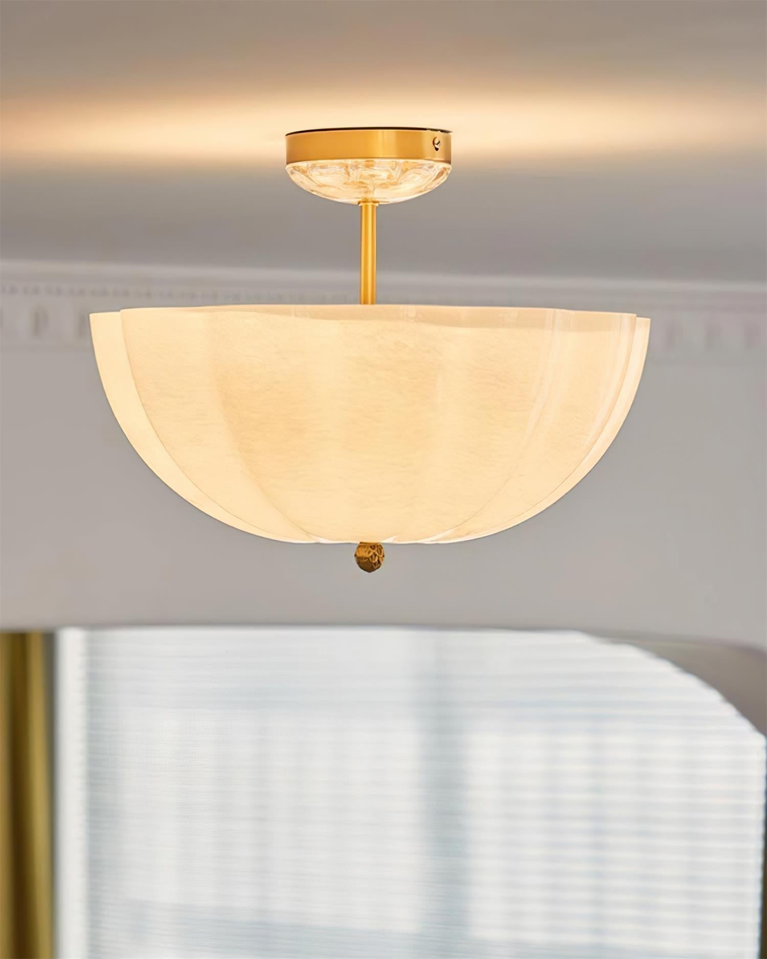 Ceiling Light Brass and Glass with Elegant Petal Silhouette Modern