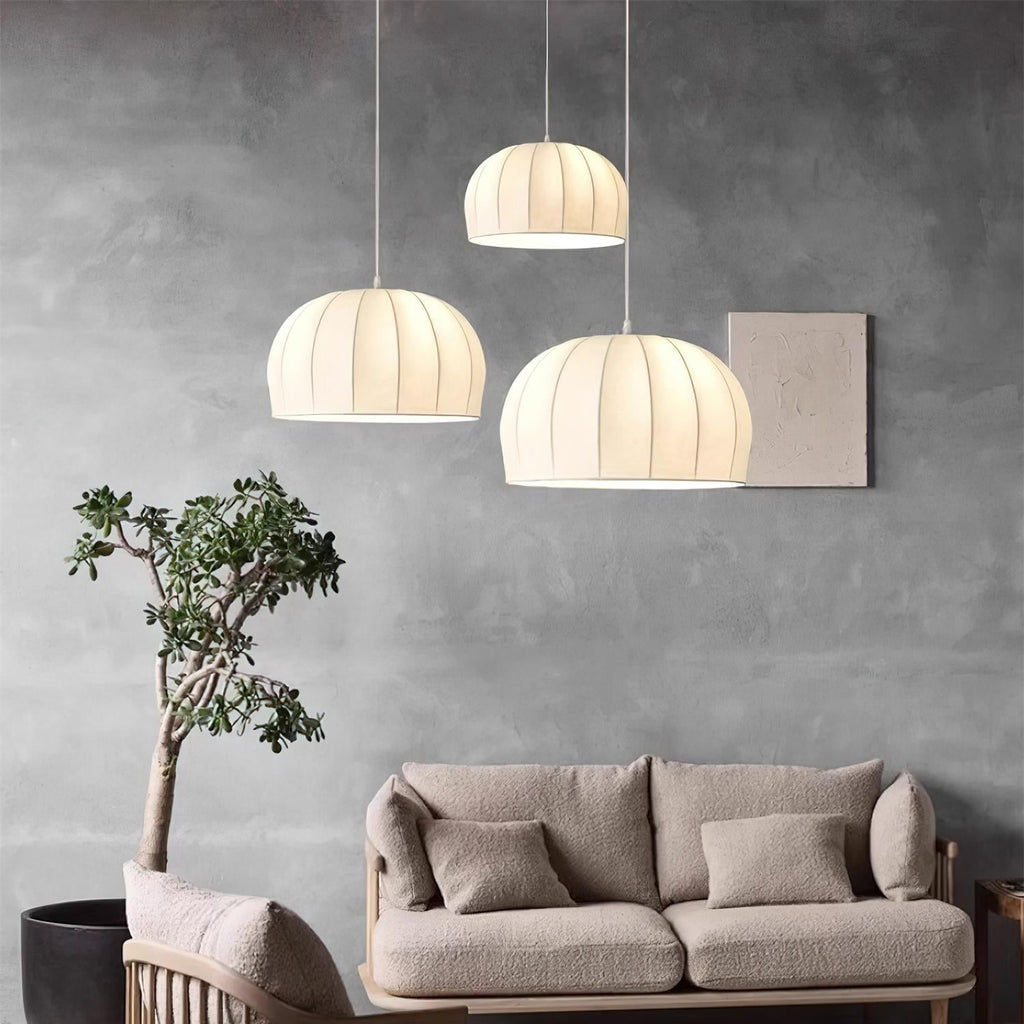 Nova White Fabric Dome  Pendant Light