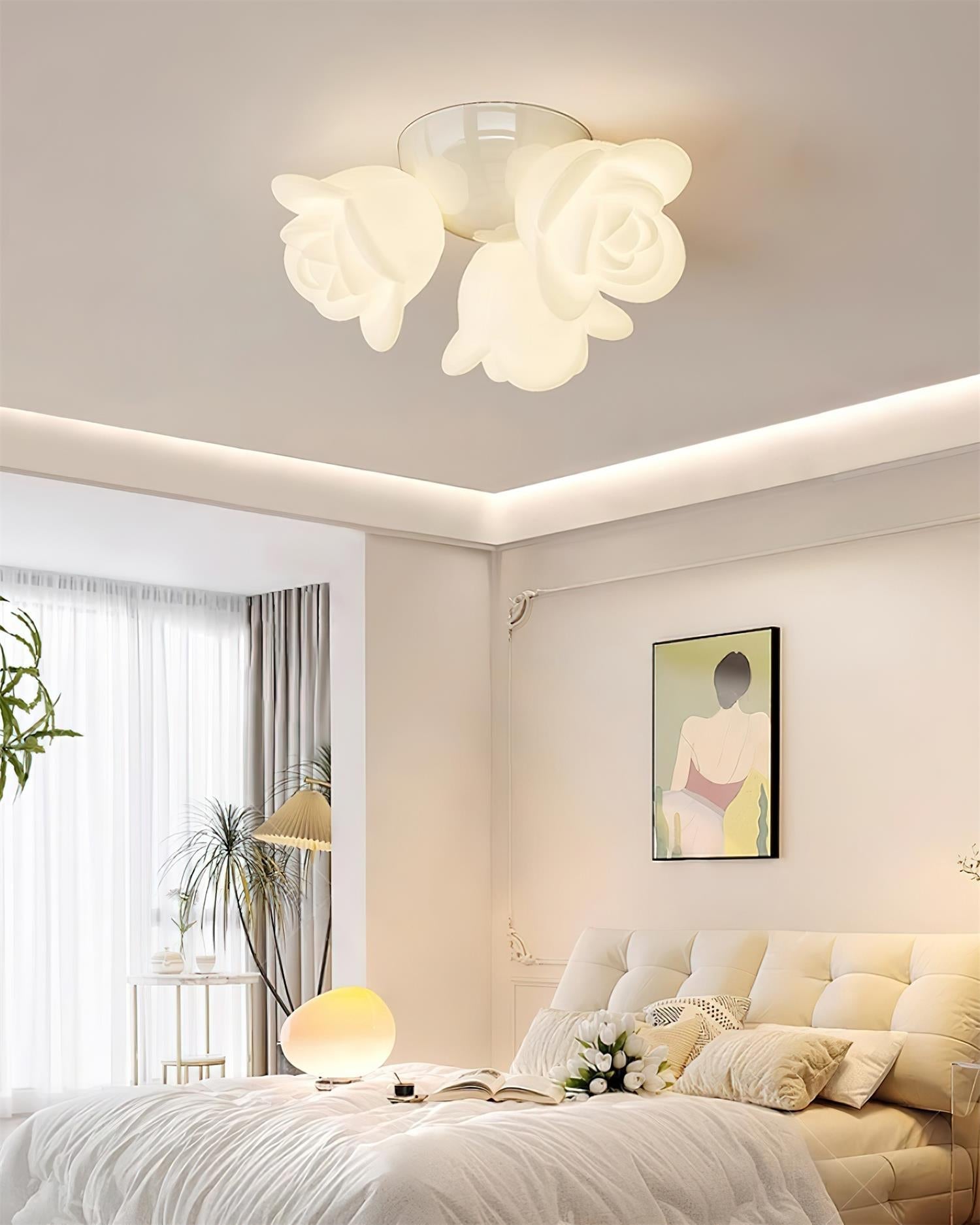 Ceiling Light Metal Canopy and PE Rose Shape Floral Artistic Accent
