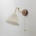 Vintage Brass & Walnut Wall Lamp with Pleated Fabric Shade