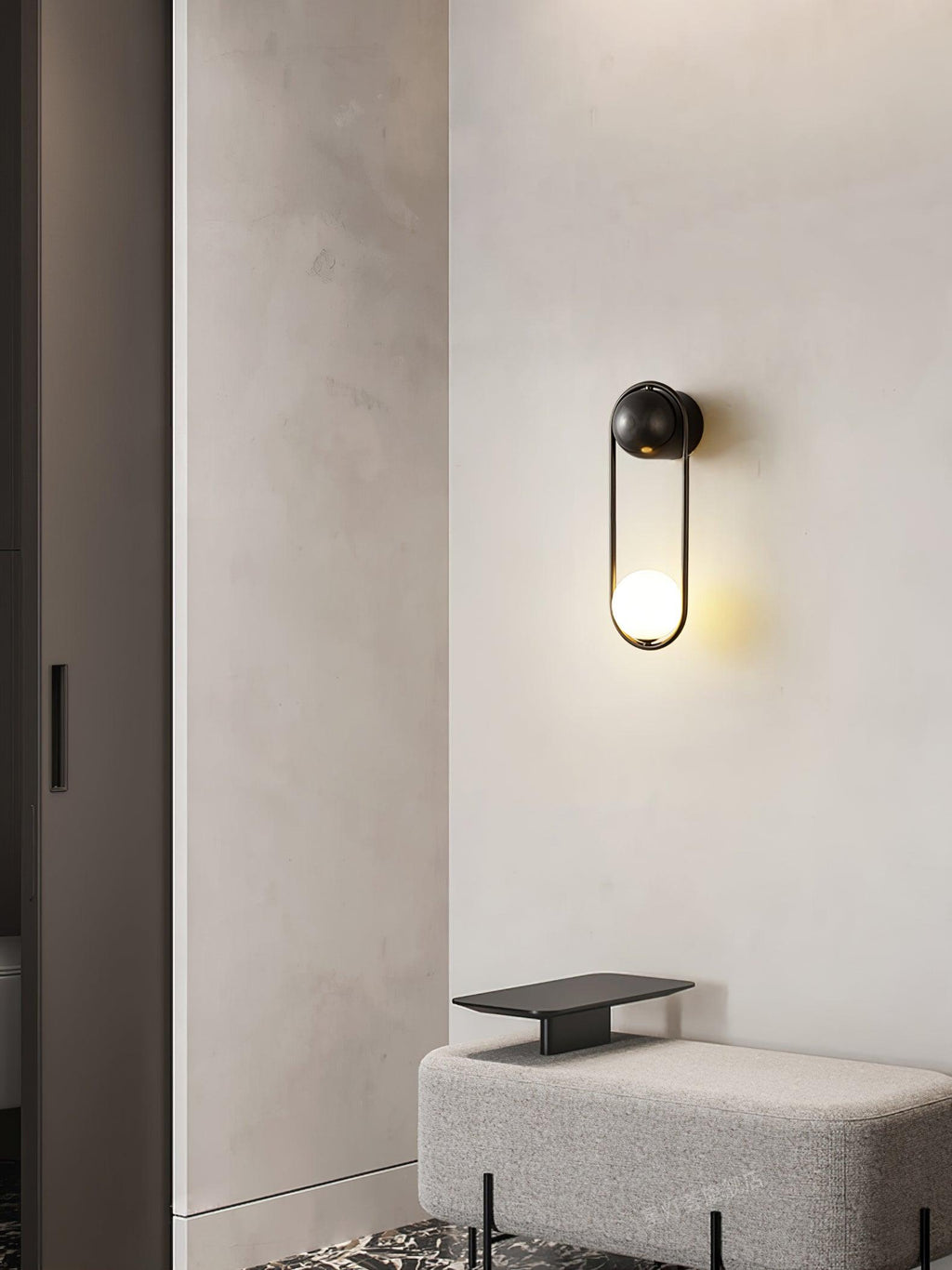 Wall Lamp with Brass Loop Frame and Glass Globe