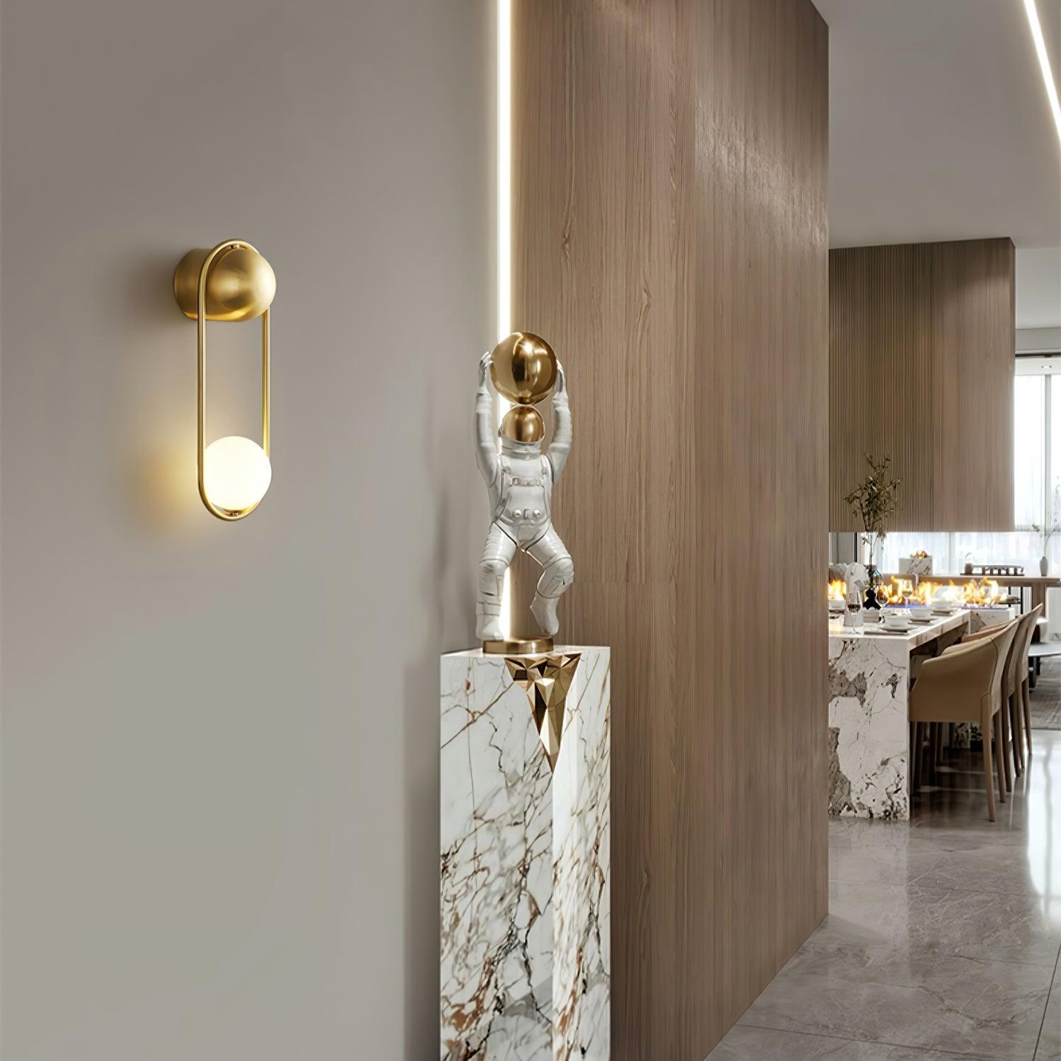Wall Lamp with Brass Loop Frame and Glass Globe