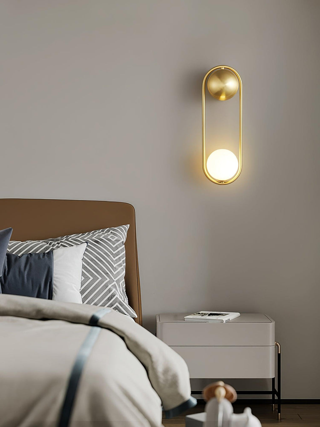 Wall Lamp with Brass Loop Frame and Glass Globe