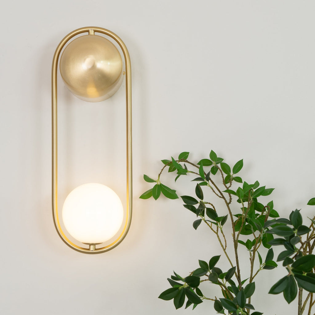 Wall Lamp with Brass Loop Frame and Glass Globe