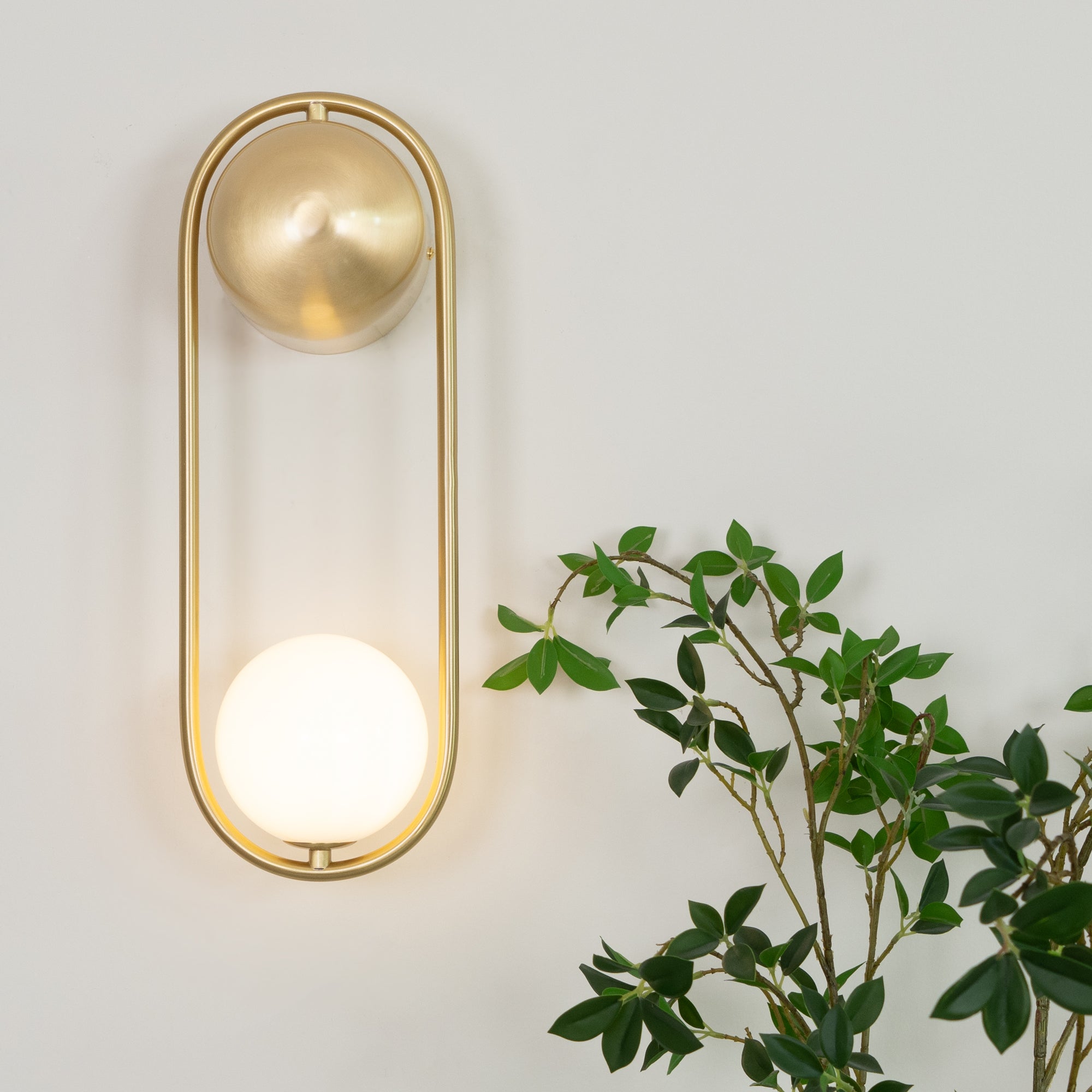 Wall Lamp with Brass Loop Frame and Glass Globe