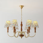 Florinda Floral Fabric Shade Chandelier with Wooden Arms