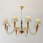 Florinda Floral Fabric Shade Chandelier with Wooden Arms