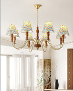 Florinda Floral Fabric Shade Chandelier with Wooden Arms
