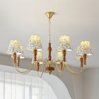 Florinda Floral Fabric Shade Chandelier with Wooden Arms