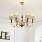 Florinda Floral Fabric Shade Chandelier with Wooden Arms