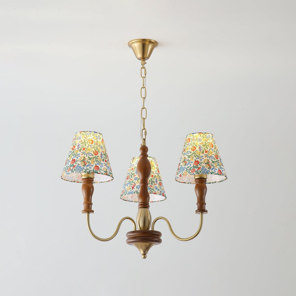 Florinda Floral Fabric Shade Chandelier with Wooden Arms