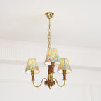 Florinda Floral Fabric Shade Chandelier with Wooden Arms