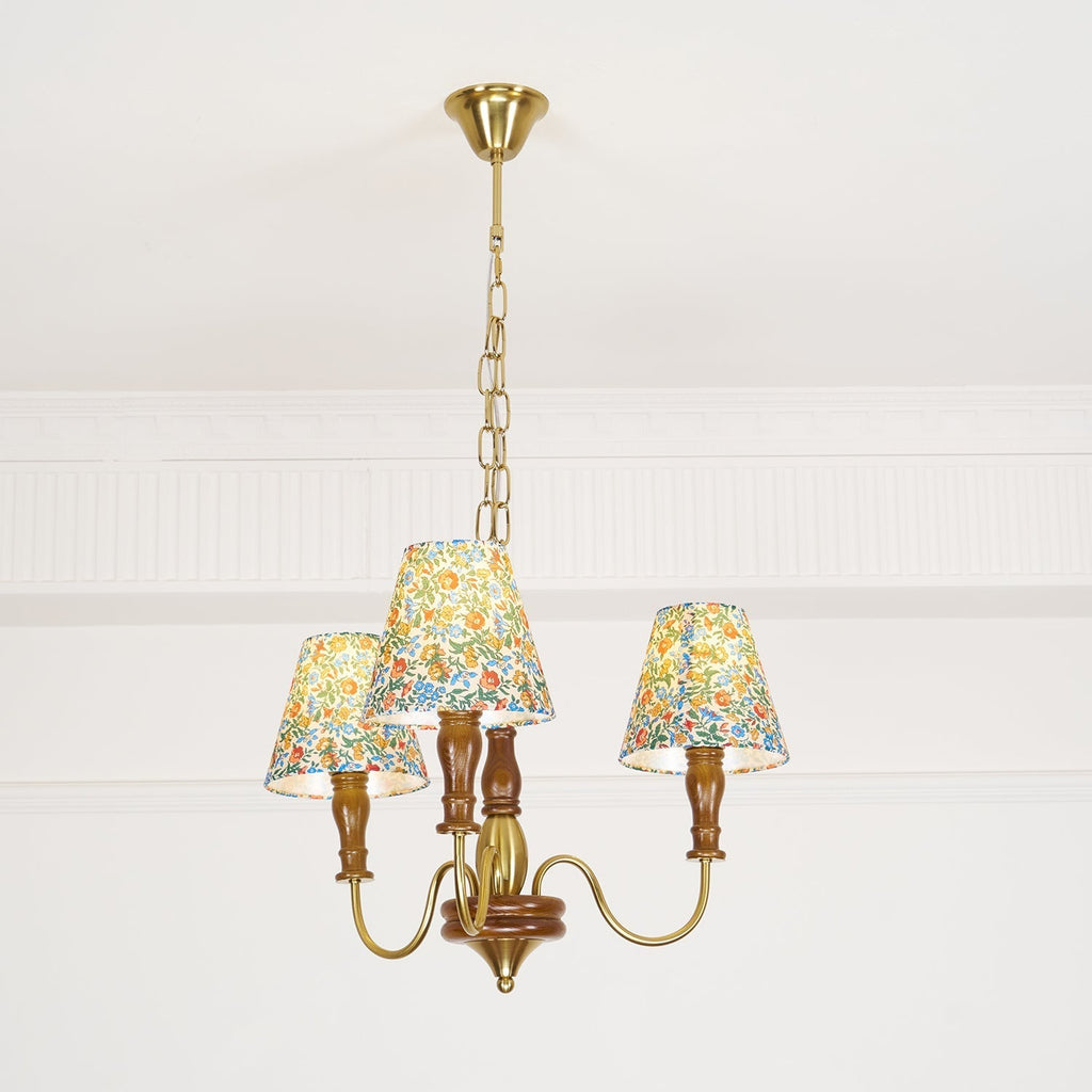 Florinda Floral Fabric Shade Chandelier with Wooden Arms