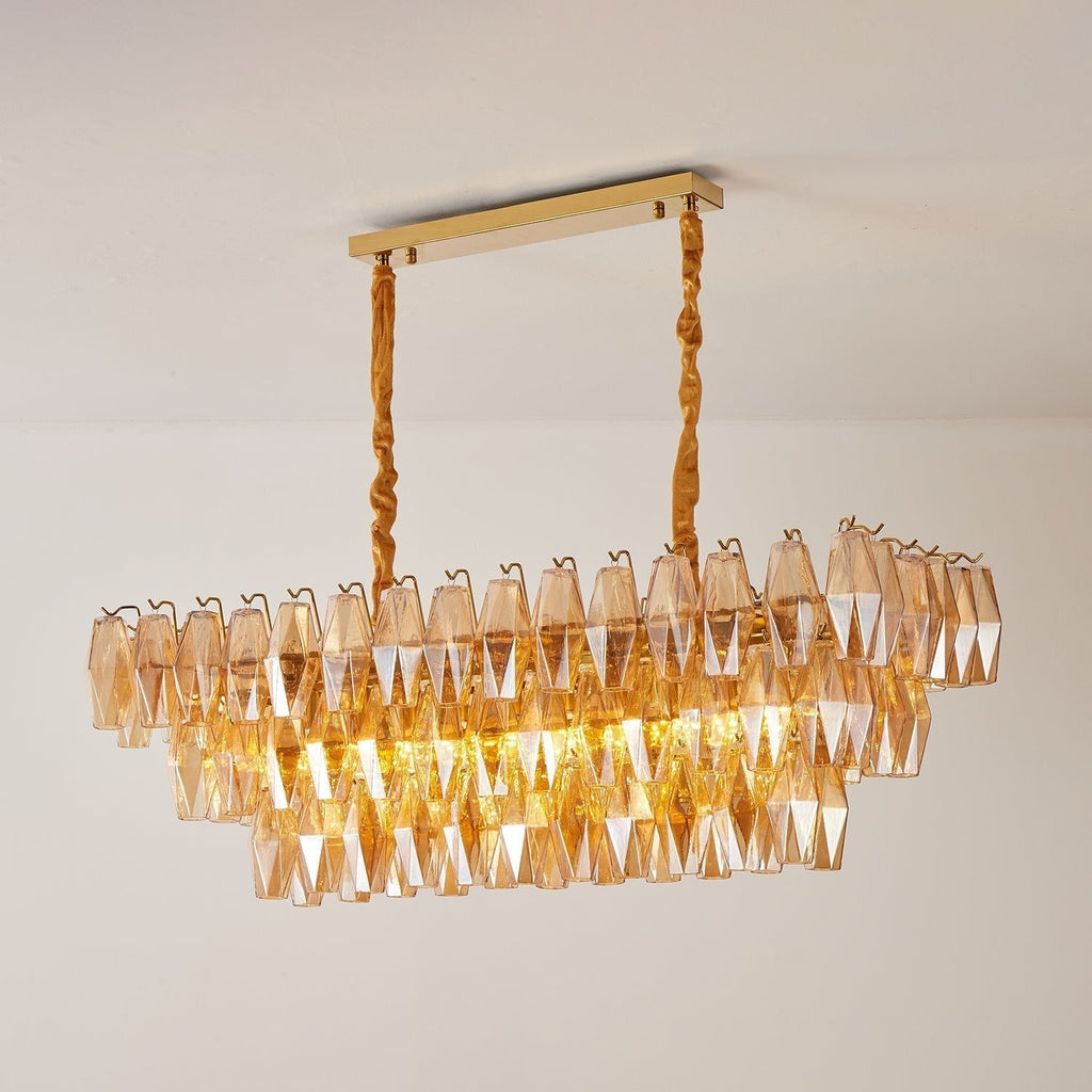 Aurora Chandelier Amber Prism Glass Rectangular Layered