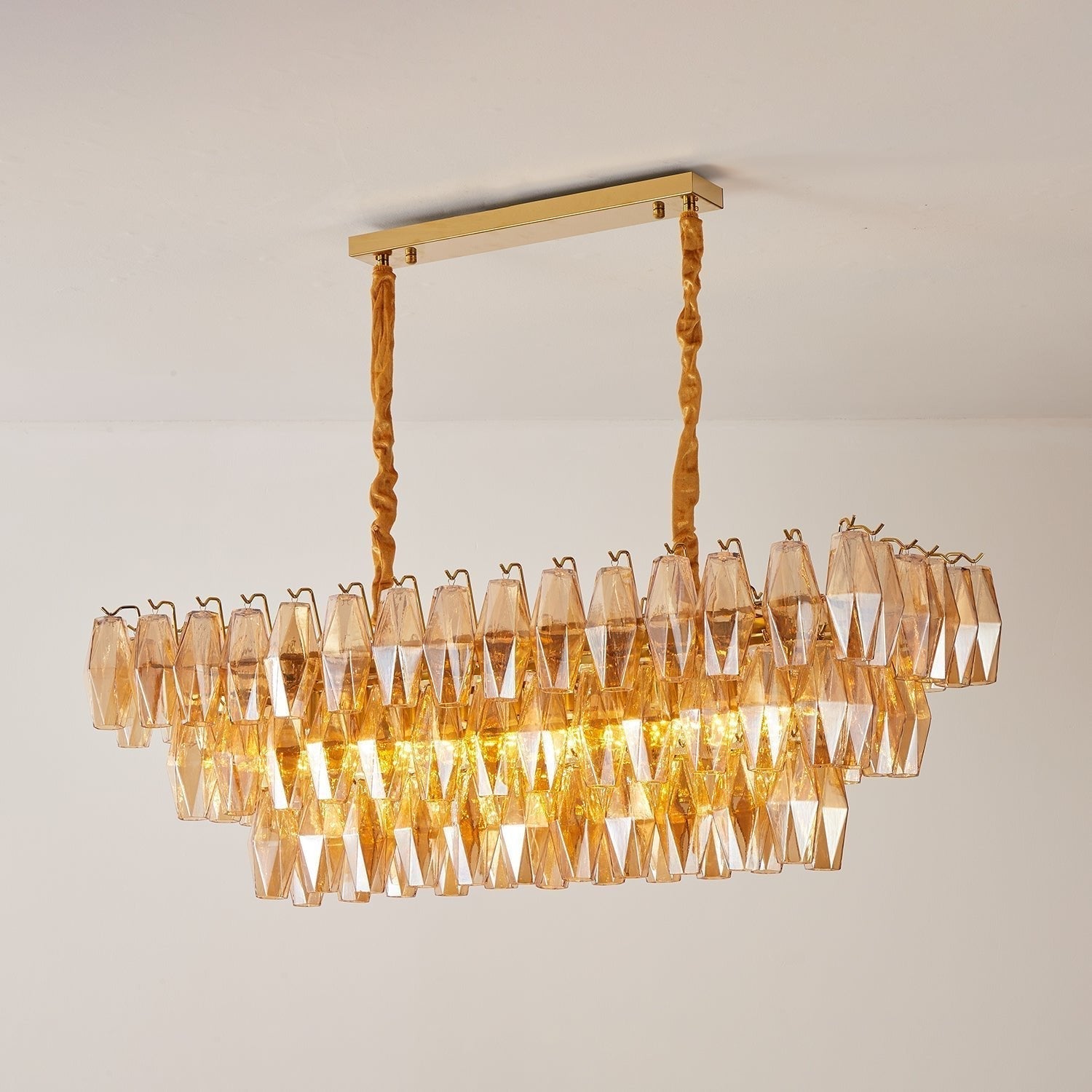 Aurora Chandelier Amber Prism Glass Rectangular Layered