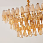 Aurora Chandelier Amber Prism Glass Rectangular Layered