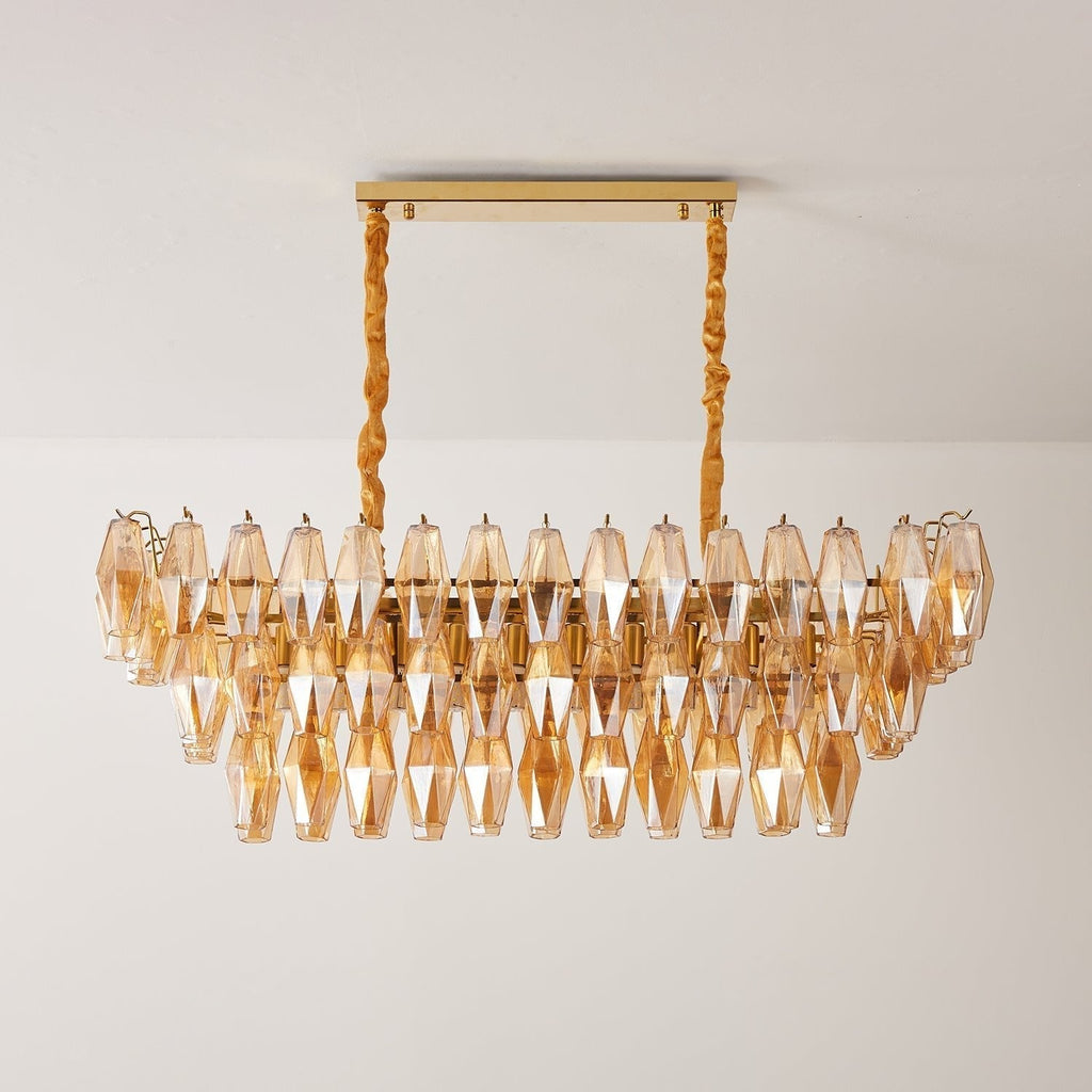 Aurora Chandelier Amber Prism Glass Rectangular Layered