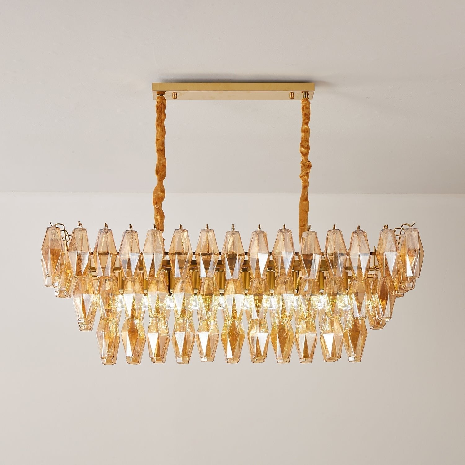 Aurora Chandelier Amber Prism Glass Rectangular Layered