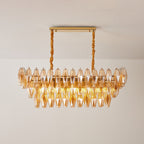 Aurora Chandelier Amber Prism Glass Rectangular Layered