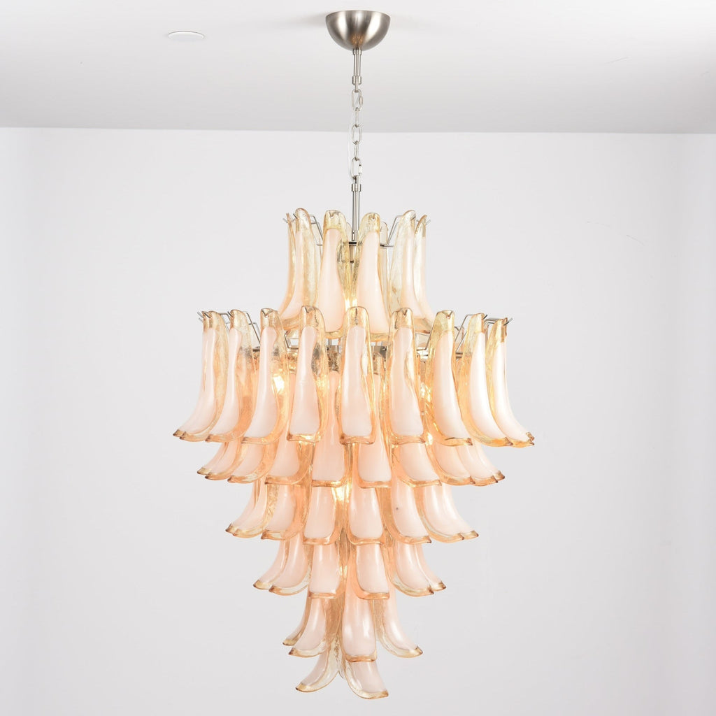 Aurora Chandelier Amber Murano Glass Petal Layered Luxury