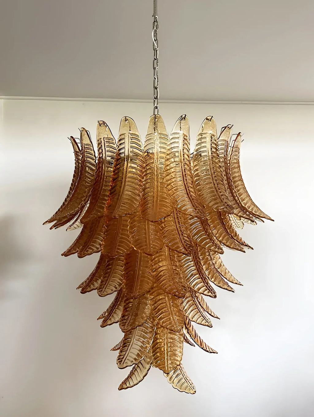 Aurora Chandelier Amber Murano Glass Leaves Layered