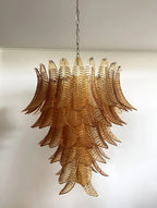 Aurora Chandelier Amber Murano Glass Leaves Layered