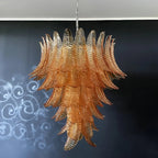 Aurora Chandelier Amber Murano Glass Leaves Layered