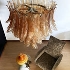 Aurora Chandelier Amber Murano Glass Leaves Layered
