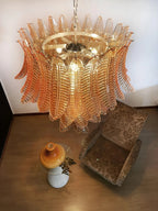 Aurora Chandelier Amber Murano Glass Leaves Layered