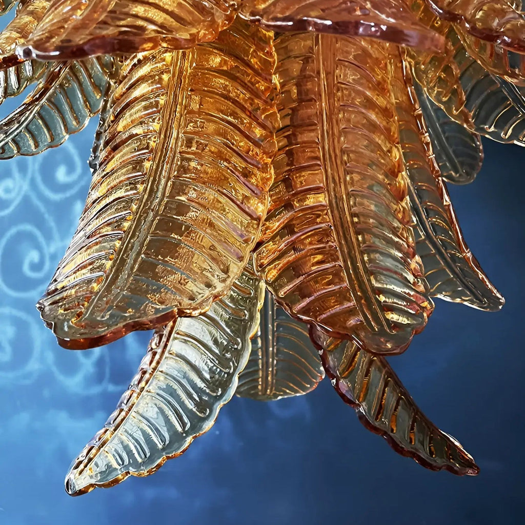 Aurora Chandelier Amber Murano Glass Leaves Layered